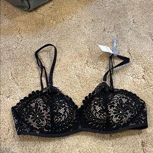 Aerie Black Lace Floral Bra